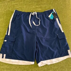 Burnside Dark Blue Swim Shorts with White Accents